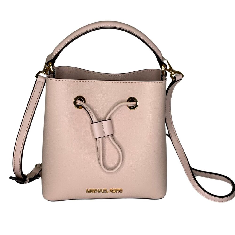 Michael Kors Pink Saffiano Leather Mini Bucket Crossbody Bag Drawstring